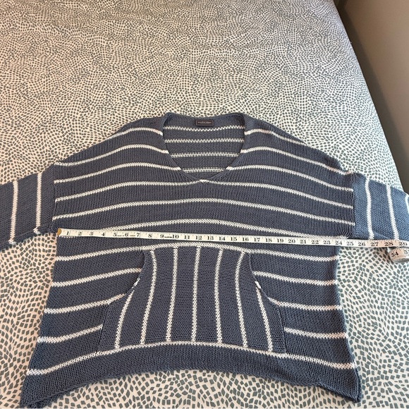 Wooden Ships | Blue and White Striped V-Neck Sweater - Picture 6 of 9